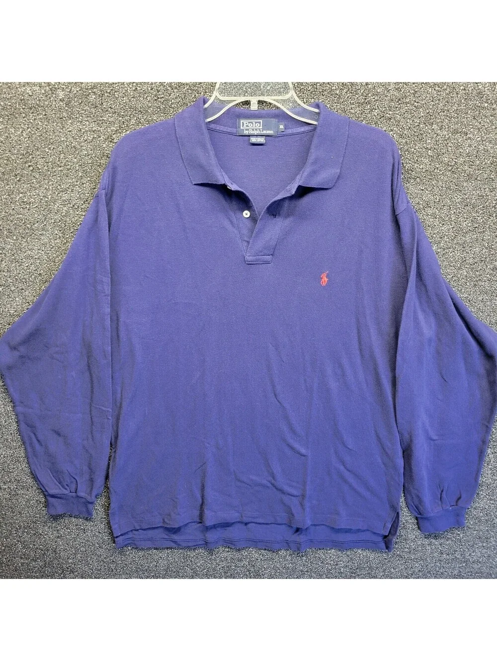 Vtg Polo Ralph Lauren Blue Solid Polo Shirt Mens Sz XL Long Sleeve Collar Shirt